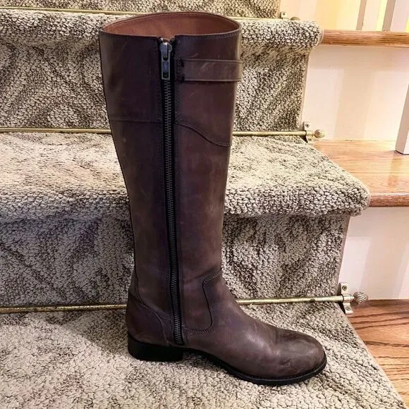 EUC Women's Frye Molly Knee High Riding Boots in Smoke Taupe Gray Size 6 B