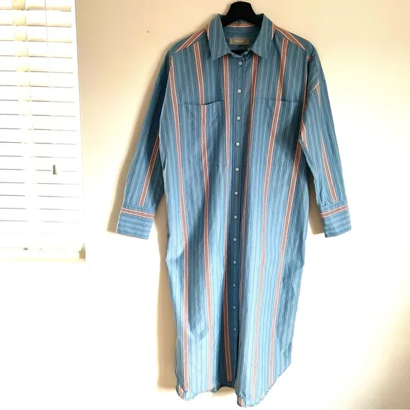 Everlane Midi Cotton Shirtdress In Parisian Blue Stripe Combo Size S NWT