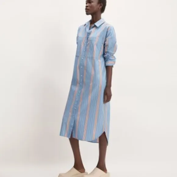 Everlane Midi Cotton Shirtdress In Parisian Blue Stripe Combo Size S NWT
