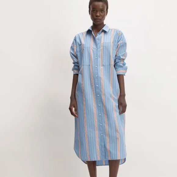 Everlane Midi Cotton Shirtdress In Parisian Blue Stripe Combo Size S NWT