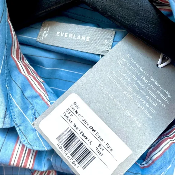 Everlane Midi Cotton Shirtdress In Parisian Blue Stripe Combo Size S NWT