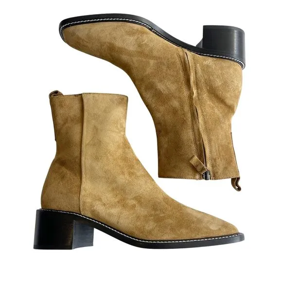 Everlane The City Boot Square Toe in Toasted Almond Suede Size 8.5