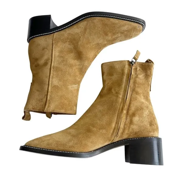 Everlane The City Boot Square Toe in Toasted Almond Suede Size 8.5