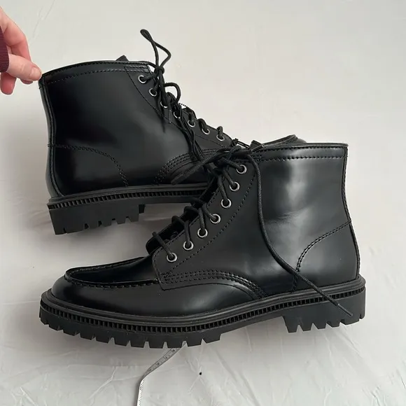 Express black leather moto combat style lace up boots
