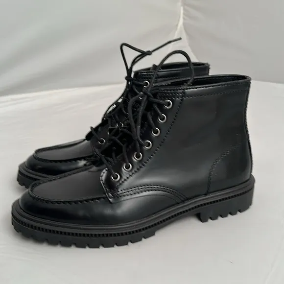 Express black leather moto combat style lace up boots