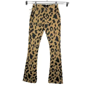 Fallon Taylor Leopard Print 90s Super flare pants tan black western retro sz 26