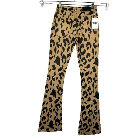 Fallon Taylor Leopard Print 90s Super flare pants tan black western retro sz 26
