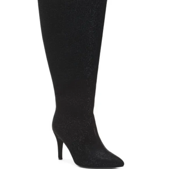 Fashion to Figure Black Wide Calf Heeled Boots Sleek Knee-High