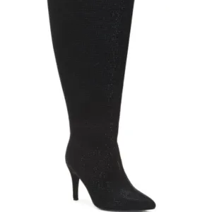 Fashion to Figure Black Wide Calf Heeled Boots Sleek Knee-High