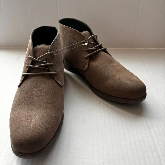Fibonacci Men's Designer Suede‎ Desert Chukka Boots Casual Taupe Leather NEW!