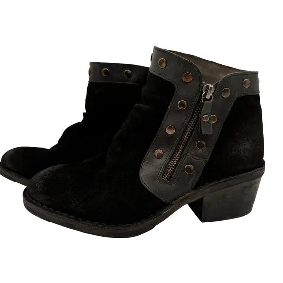Fly London Black Suede Duke Studded Women's Boots Booties Size 39 / 8 - 8.5