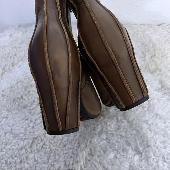FLY London Brown Heeled  Leather Ankle Boots Booties Size 40 9-9.5