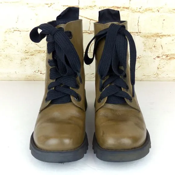 Fly London Ragi 539Fly Leather Combat Boots 36 5.5 Tan Ankle Lace Up Grunge FLAW