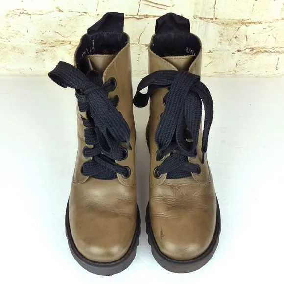 Fly London Ragi 539Fly Leather Combat Boots 36 5.5 Tan Ankle Lace Up Grunge FLAW
