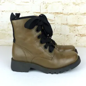 Fly London Ragi 539Fly Leather Combat Boots 36 5.5 Tan Ankle Lace Up Grunge FLAW