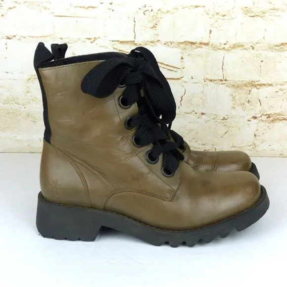 Fly London Ragi 539Fly Leather Combat Boots 36 5.5 Tan Ankle Lace Up Grunge FLAW