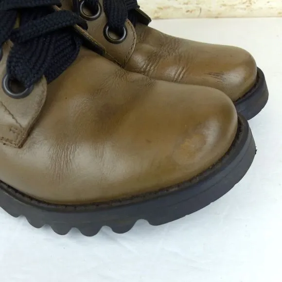 Fly London Ragi 539Fly Leather Combat Boots 36 5.5 Tan Ankle Lace Up Grunge FLAW