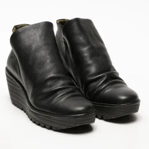 Fly London - women’s Yip Black Leather Wedge Ankle Boots heeled bootie 7.5 / 8
