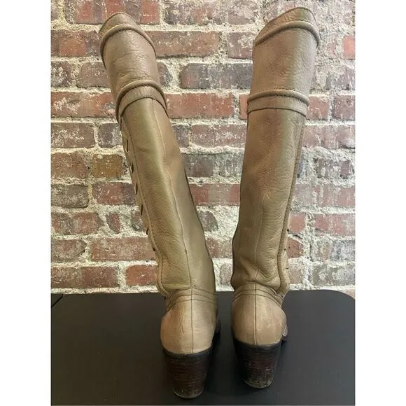 FOSSIL Knee High Leather Fashion Boots, Greige  Women’s 7.5