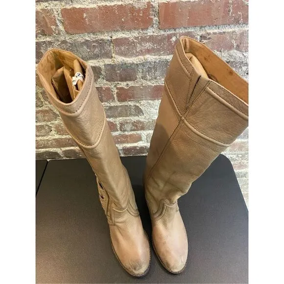 FOSSIL Knee High Leather Fashion Boots, Greige  Women’s 7.5