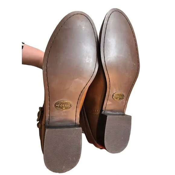 Fossil Zena back zipper caramel riding boots NWOB
