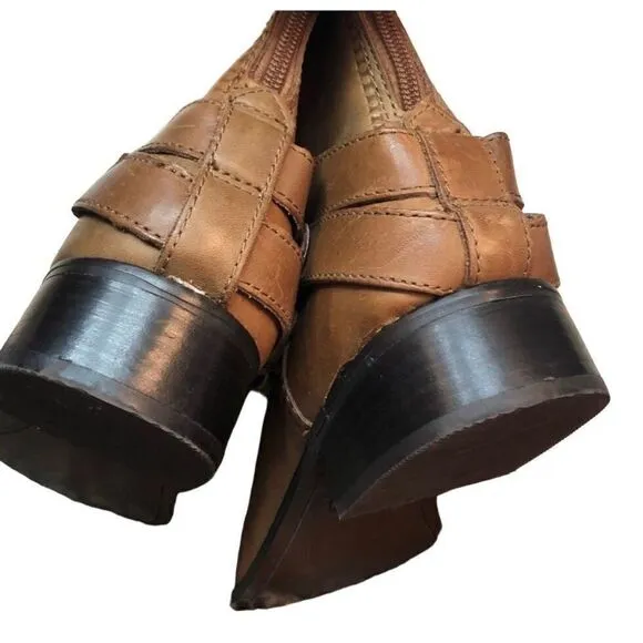 Fossil Zena back zipper caramel riding boots NWOB