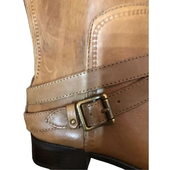 Fossil Zena back zipper caramel riding boots NWOB