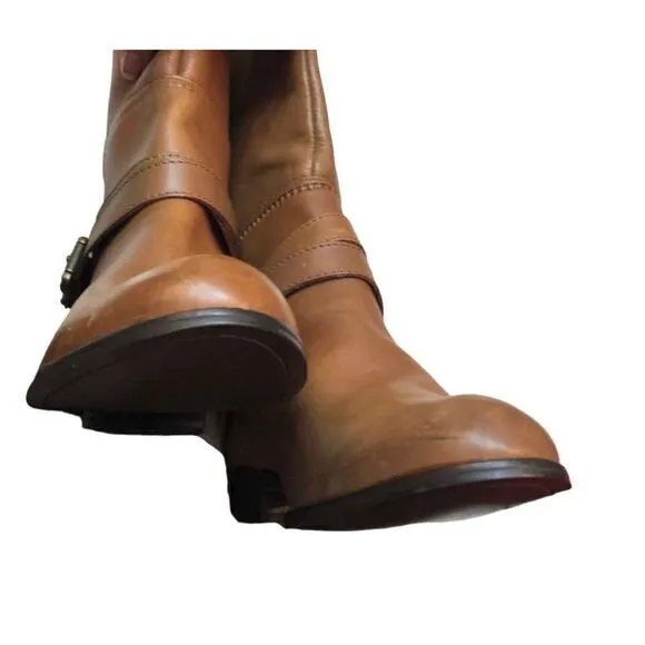 Fossil Zena back zipper caramel riding boots NWOB