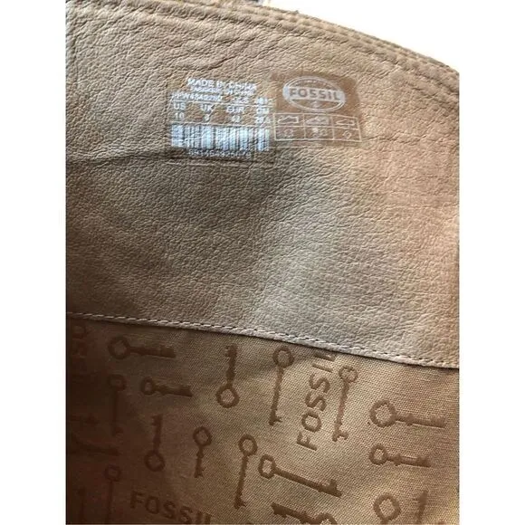 Fossil Zena back zipper caramel riding boots NWOB