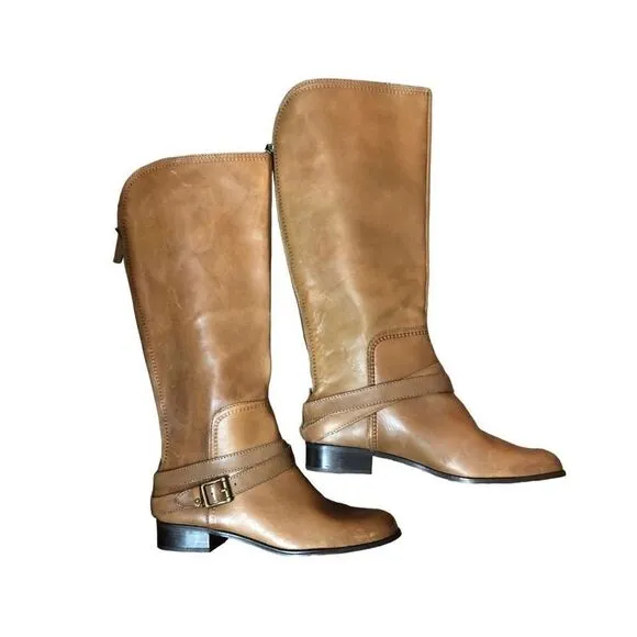 Fossil Zena back zipper caramel riding boots NWOB