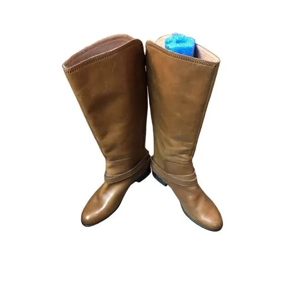 Fossil Zena back zipper caramel riding boots NWOB