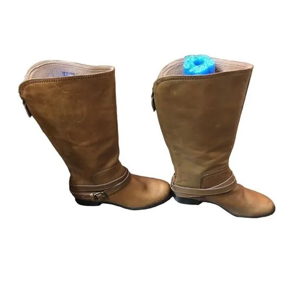 Fossil Zena back zipper caramel riding boots NWOB