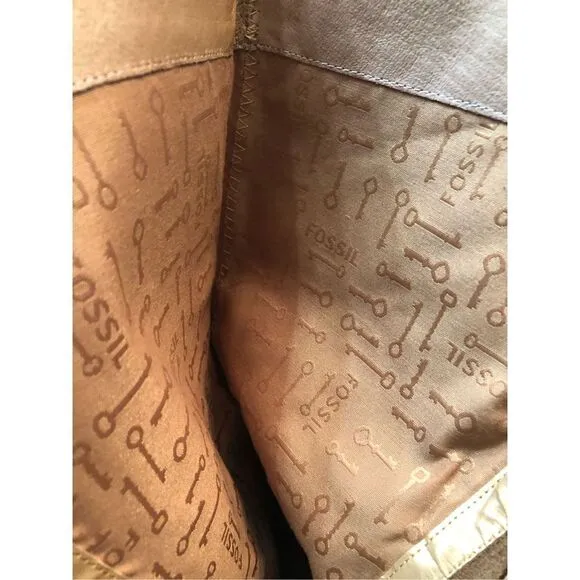 Fossil Zena back zipper caramel riding boots NWOB