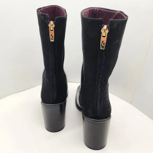 Franco Sarto boots women's 11M black leather suede Steviena mid calf new $180