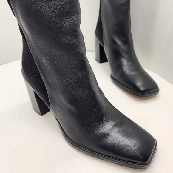 Franco Sarto boots women's 11M black leather suede Steviena mid calf new $180