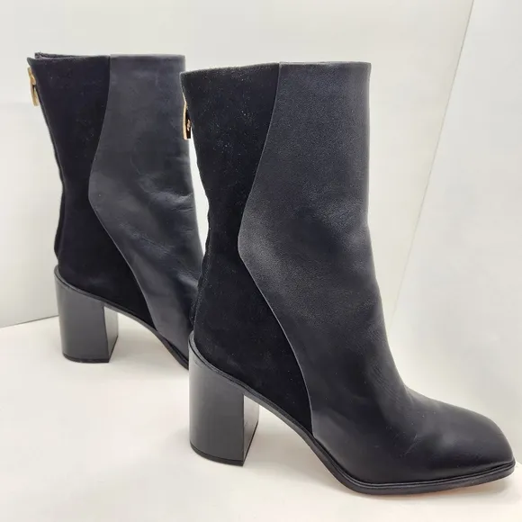 Franco Sarto boots women's 11M black leather suede Steviena mid calf new $180