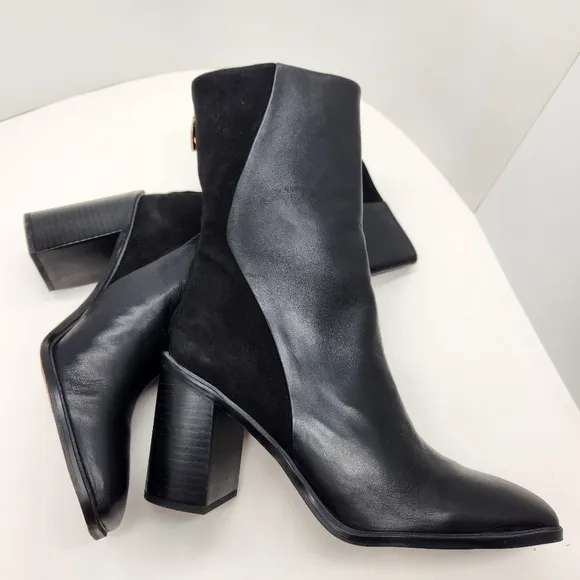 Franco Sarto boots women's 11M black leather suede Steviena mid calf new $180