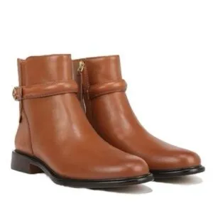 Franco Sarto Elese Leather Boots Cognac Ankle High Buckle Zip Sz 8M
