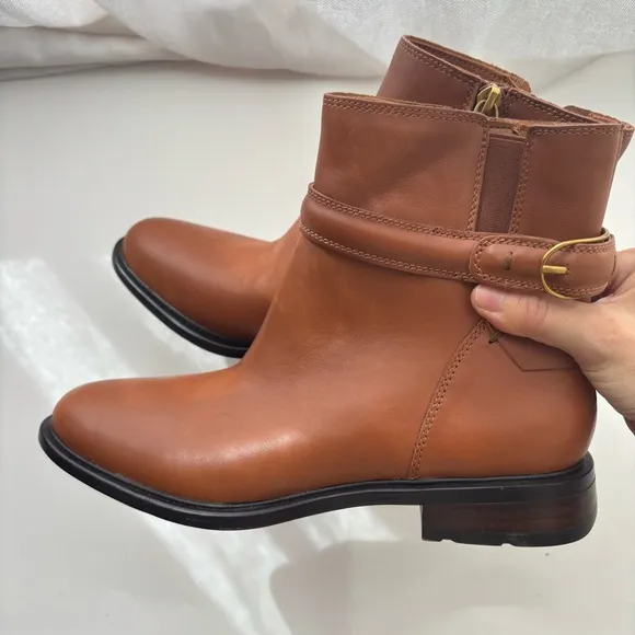 Franco Sarto Elese Leather Boots Cognac Ankle High Buckle Zip Sz 8M