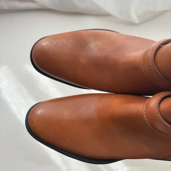 Franco Sarto Elese Leather Boots Cognac Ankle High Buckle Zip Sz 8M