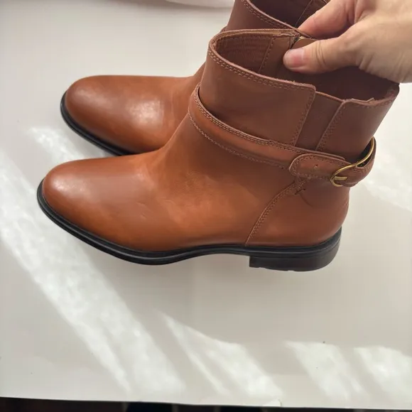 Franco Sarto Elese Leather Boots Cognac Ankle High Buckle Zip Sz 8M