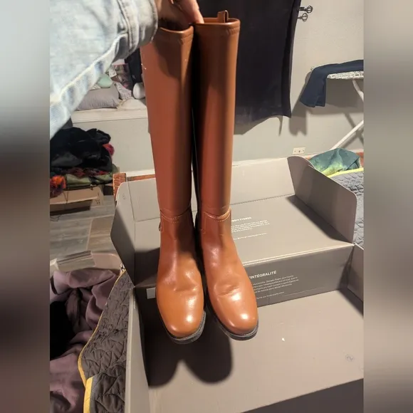 Franco Sarto Faux Leather Knee High Riding Boots Merina Cognac