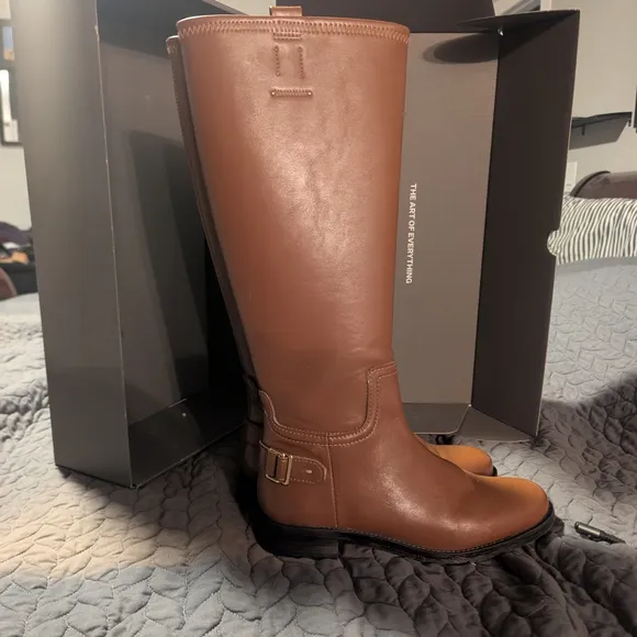 Franco Sarto Faux Leather Knee High Riding Boots Merina Cognac