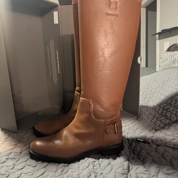 Franco Sarto Faux Leather Knee High Riding Boots Merina Cognac