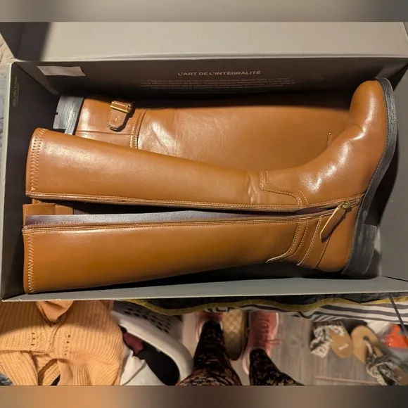 Franco Sarto Faux Leather Knee High Riding Boots Merina Cognac