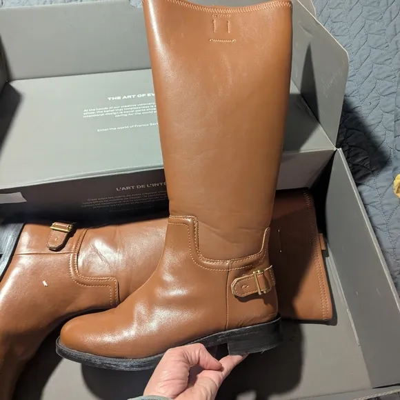 Franco Sarto Faux Leather Knee High Riding Boots Merina Cognac