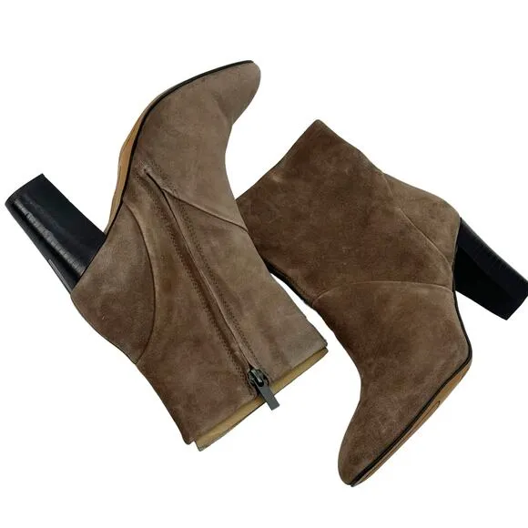 Franco Sarto Women's L-PIA Suede Zipper Ankle Boots Nougat Leather Size 7M NWT