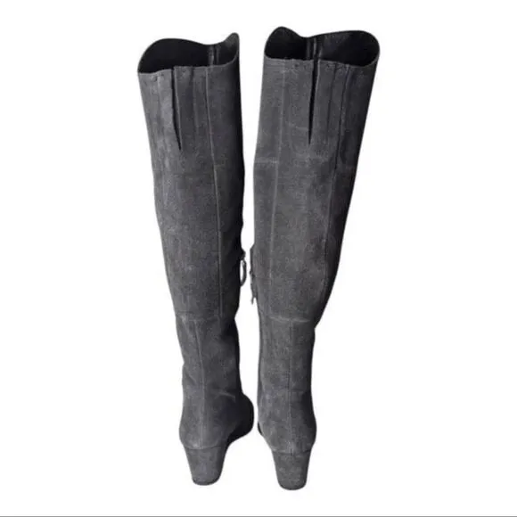 Franco Sarto Abela Suede Over-the-Knee Charcoal Gray Zip Boots Sz 6