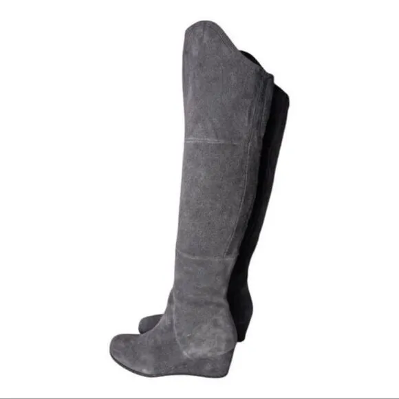 Franco Sarto Abela Suede Over-the-Knee Charcoal Gray Zip Boots Sz 6