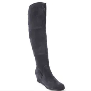 Franco Sarto Abela Suede Over-the-Knee Charcoal Gray Zip Boots Sz 6